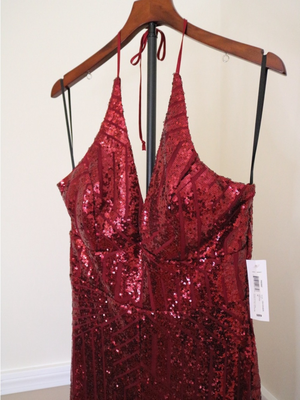 Red Sequin Halter Evening Jumpsuit Onesie Special Occasion Prom Wedding Guest